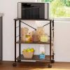 Industrial 3-Shelf Metal Wood Rustic Brown Baker's Rack Kitchen Microwave Cart