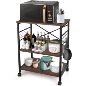 Modern Industrial Black Metal Brown Wood Kitchen Baker's Rack Microwave Cart