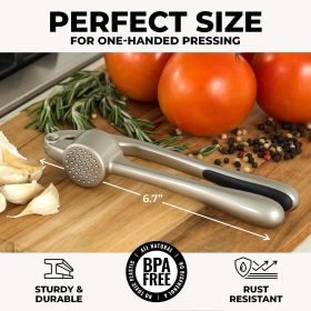 High quality garlic press with soft easy squeeze ergonomic handle, sturdy design extracts more cloves per clove, garlic crusher for nuts and seeds, pr