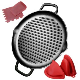 12.6-Inch Pre-Seasoned Cast Iron Grill Pan with Dual Handles