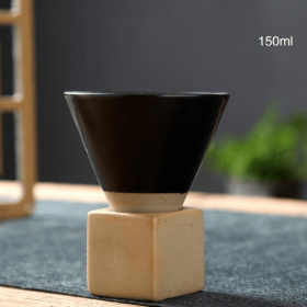 Japanese Style Coarse Pottery Mug Cross-border Hot Drink Retro Creative Hand-pulled Glaze Latte Art Coffee Ceramic Cup (Option: Medium Funnel Cup Black-101 200ml)