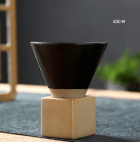 Japanese Style Coarse Pottery Mug Cross-border Hot Drink Retro Creative Hand-pulled Glaze Latte Art Coffee Ceramic Cup (Option: Large Funnel Cup Black-101 200ml)