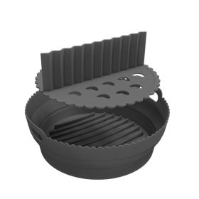 Foldable Air Fryer Silicone Pot With Split Pad Basket Liner (Color: Black)