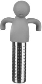 Cute Tea Infuser Man for Loose Tea Stainless Steel Man Shape Loose Leaf Tea Steeper Ball Strainer Non-Toxic Easy to Use and Clean (Color: Grey)