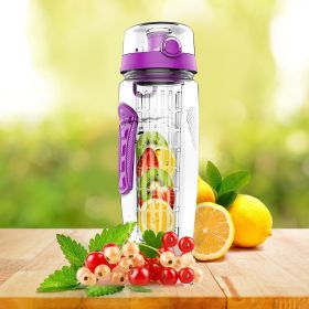 Fruit Infuser Water Bottle, Juice Shaker w/ Flip Top Lid, 32OZ (Color: Purple)