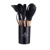 11-Piece Silicone Kitchen Utensil Set with Wooden Handles and Storage Bucket