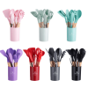 11-Piece Silicone Kitchen Utensil Set with Wooden Handles and Storage Bucket