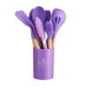 11-Piece Silicone Kitchen Utensil Set with Wooden Handles and Storage Bucket