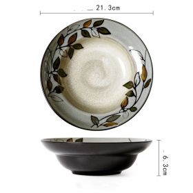 Straw Hat Fruit Salad Ceramic Rice Plate (Option: Retro leaf with blue edge21.3-4PCS)