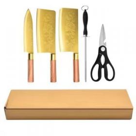 Gold Kitchen Household Alloy Bone Cutting Slice Knife Set (Option: 5 Pcs Set)