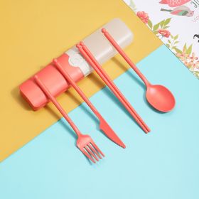 Wheat Straw Tableware Suit Knife, Fork And Spoon Chopsticks Four-piece Set (Color: Orange)